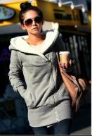 Oblique Zipper Cold-proof Cotton Jumper Grey