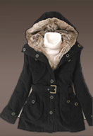 Fur Trim Black Coat Hooded